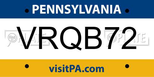 VRQB72 Pennsylvania License Plate
