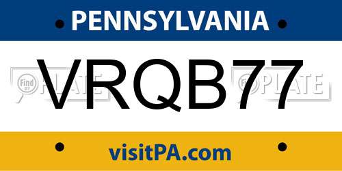 VRQB77 Pennsylvania License Plate