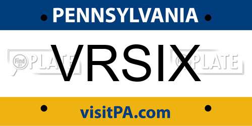 VRSIX Pennsylvania License Plate