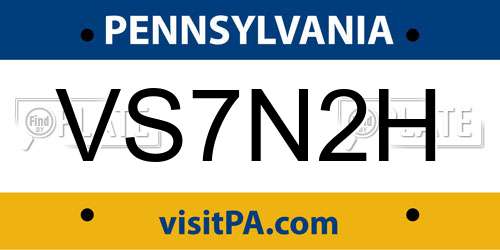 VS7N2H Pennsylvania License Plate