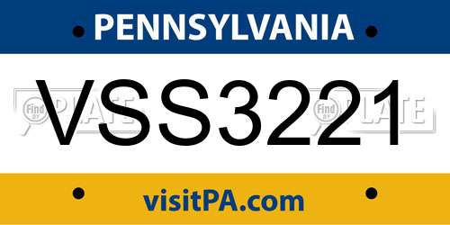 VSS3221 Pennsylvania License Plate