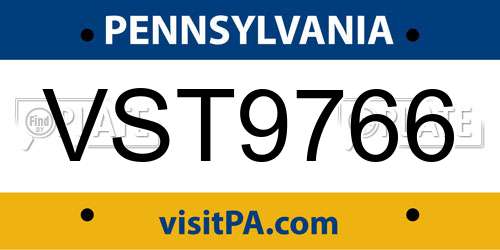 VST9766 Pennsylvania License Plate