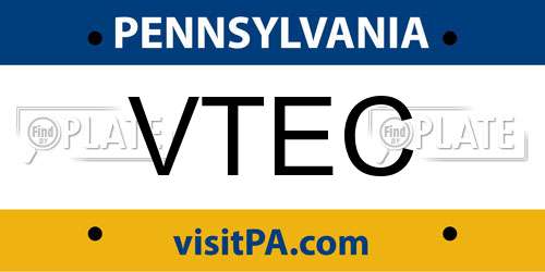 VTEC Pennsylvania License Plate