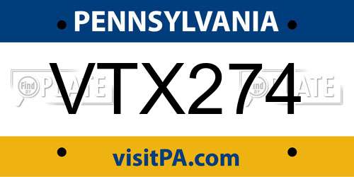 VTX274 Pennsylvania License Plate