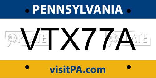 VTX77A Pennsylvania License Plate