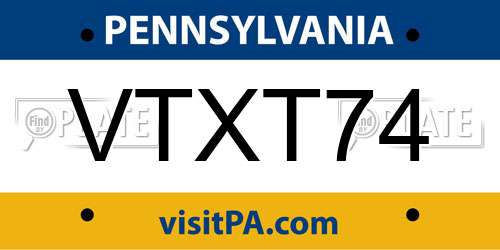 VTXT74 Pennsylvania License Plate