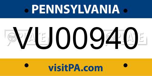 VU00940 Pennsylvania License Plate