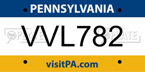 VVL782 Pennsylvania License Plate
