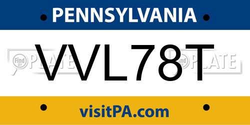 VVL78T Pennsylvania License Plate