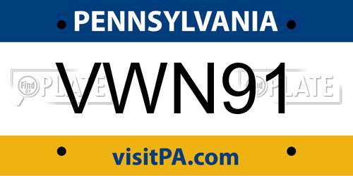 VWN91 Pennsylvania License Plate