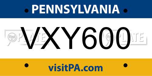 VXY600 Pennsylvania License Plate