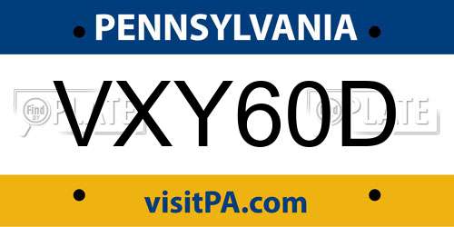 VXY60D Pennsylvania License Plate