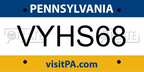 VYHS68 Pennsylvania License Plate
