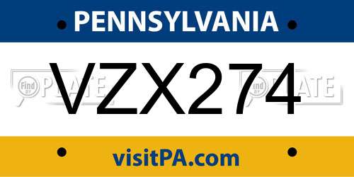 VZX274 Pennsylvania License Plate