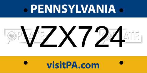 VZX724 Pennsylvania License Plate