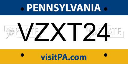 VZXT24 Pennsylvania License Plate