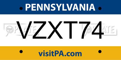 VZXT74 Pennsylvania License Plate