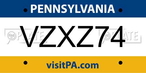 VZXZ74 Pennsylvania License Plate