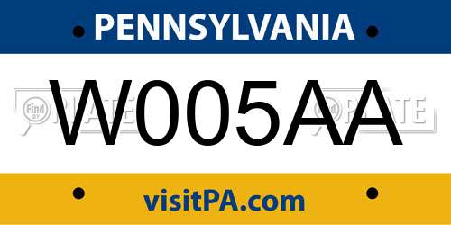 W005AA Pennsylvania License Plate