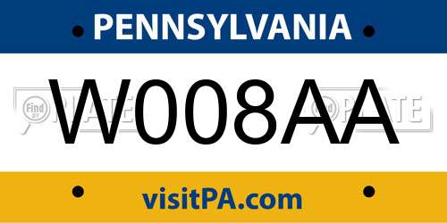 W008AA Pennsylvania License Plate