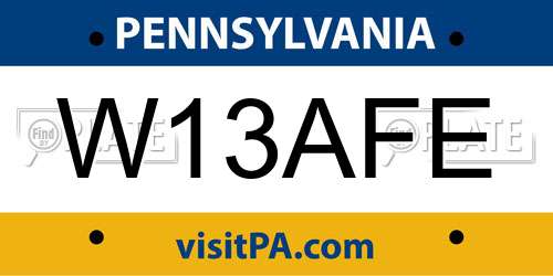W13AFE Pennsylvania License Plate