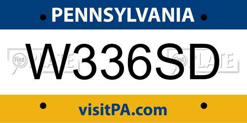 W336SD Pennsylvania License Plate