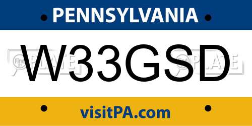 W33GSD Pennsylvania License Plate
