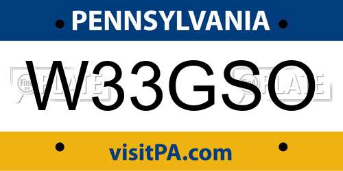 W33GSO Pennsylvania License Plate