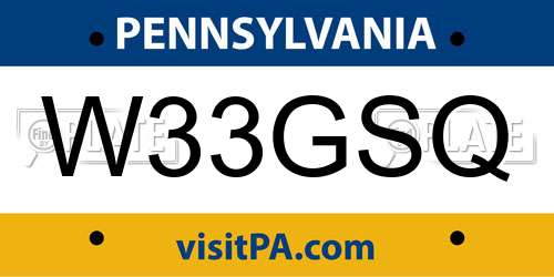 W33GSQ Pennsylvania License Plate
