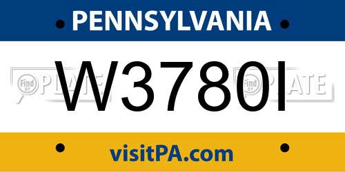 W3780I Pennsylvania License Plate