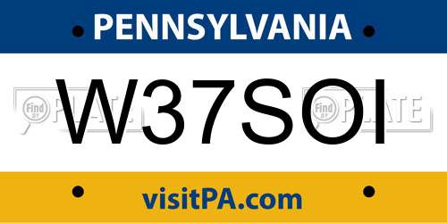 W37SOI Pennsylvania License Plate
