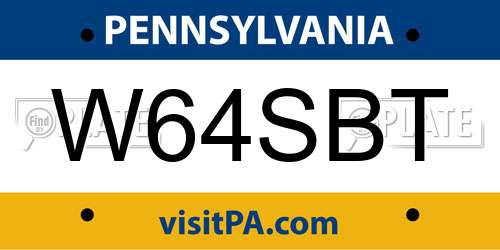 W64SBT Pennsylvania License Plate