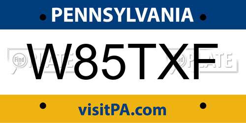 W85TXF Pennsylvania License Plate