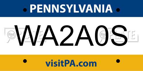 WA2A0S Pennsylvania License Plate