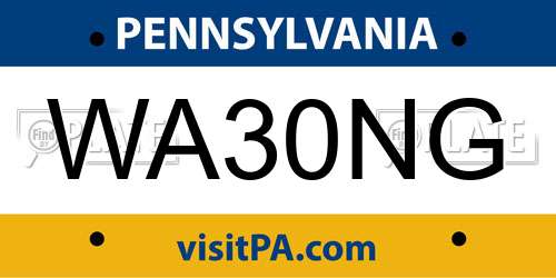 WA30NG Pennsylvania License Plate