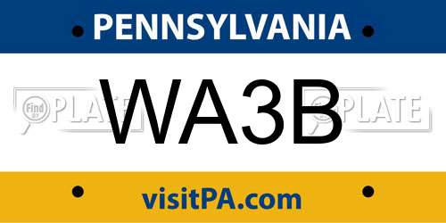 WA3B Pennsylvania License Plate