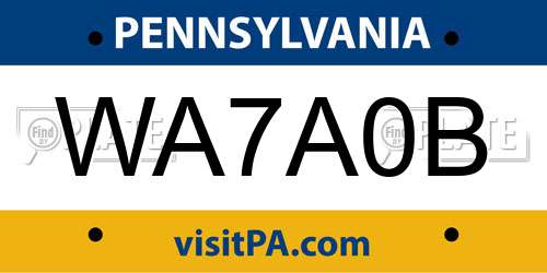 WA7A0B Pennsylvania License Plate