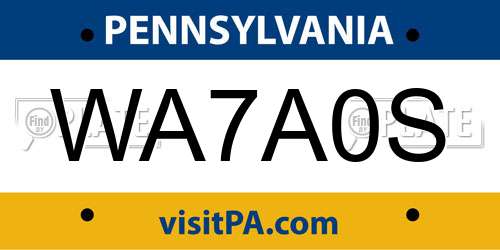 WA7A0S Pennsylvania License Plate