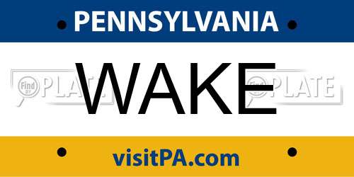 WAKE Pennsylvania License Plate