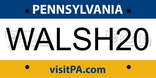 WALSH20 Pennsylvania License Plate