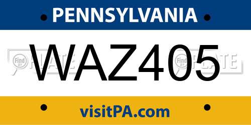 WAZ405 Pennsylvania License Plate