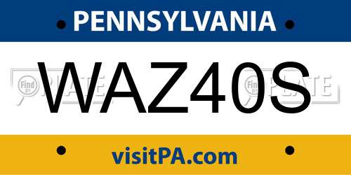 WAZ40S Pennsylvania License Plate
