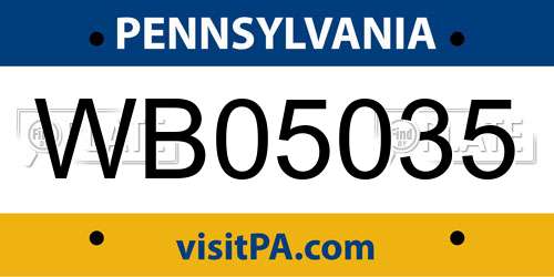WB05035 Pennsylvania License Plate