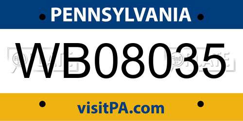 WB08035 Pennsylvania License Plate