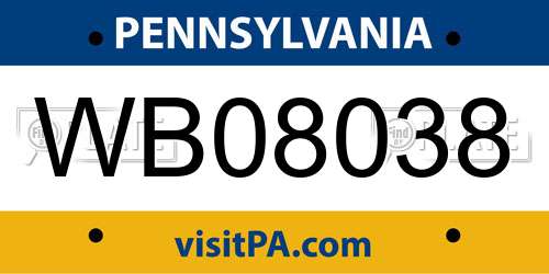 WB08038 Pennsylvania License Plate