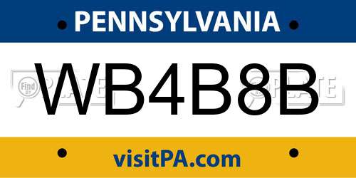 WB4B8B Pennsylvania License Plate