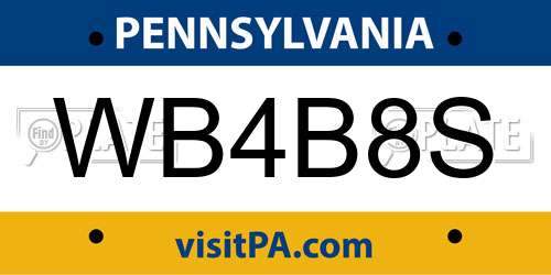 WB4B8S Pennsylvania License Plate