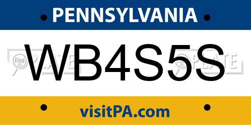 WB4S5S Pennsylvania License Plate