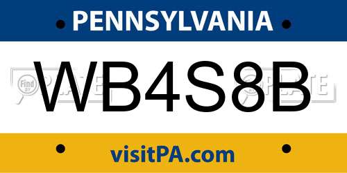 WB4S8B Pennsylvania License Plate