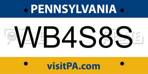 WB4S8S Pennsylvania License Plate